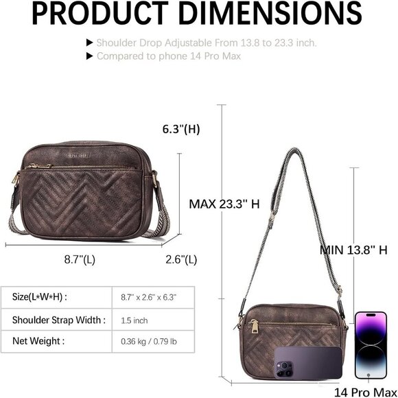 Women Coffee Imported Vegan Leather Quilted Small Shoulder Crossbody Handbags - Picture 3 of 8